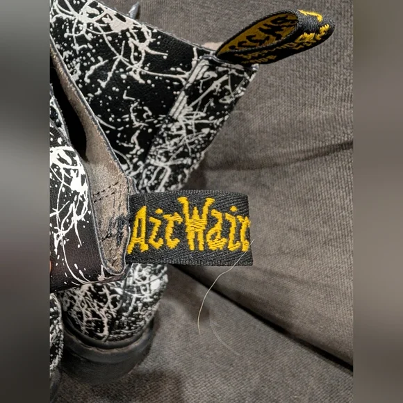 Dr. Martens 14610 Black & White Paint Splatter Combat Boots - Picture 6 of 11